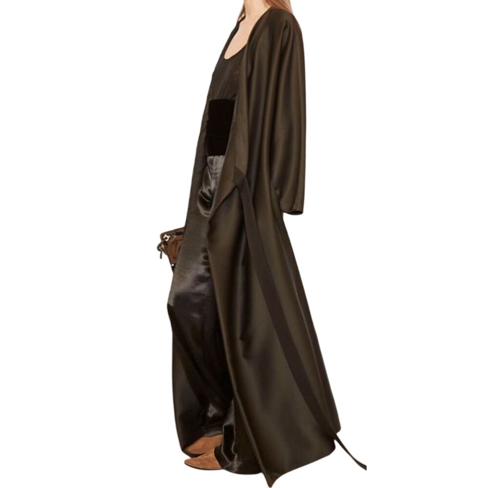 The Row AW15 Viscose Wool Maxi Coat Black size XS Tie Wrap Front Pockets